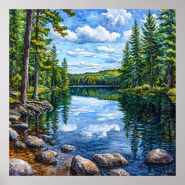 Poster 🌿 Arte de Parede da Natureza do Lago da Floresta  (Frente)