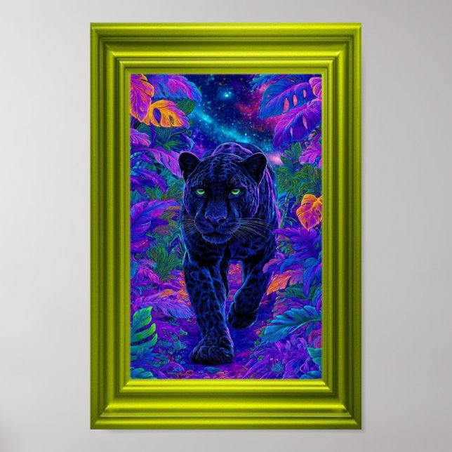 Poster Arte de Parede da Pantera Negra com Cores Vibrante (Frente)