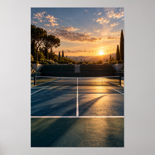 Poster Arte de Parede da Quadra de Tênis ao Pôr do Sol –