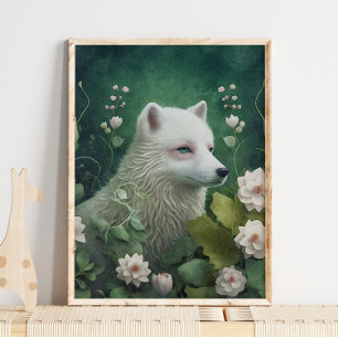 Poster Arte de Parede da Raposa Ártica Mística Floresta