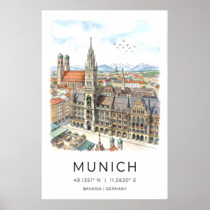 Poster Arte de Parede da Silhueta de Munique - Ilustrado