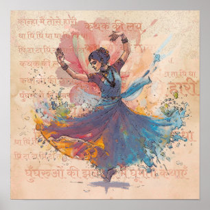 Poster Arte de Parede Dançarina Kathak Aquarela Heritage