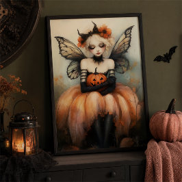 Poster Arte de Parede de Abóbora de Fada de Halloween Whi