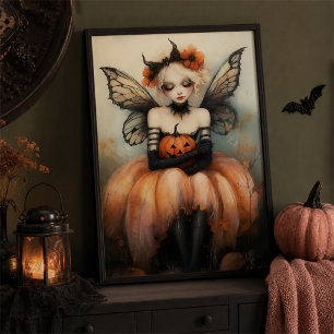Poster Arte de Parede de Abóbora de Fada de Halloween Whi