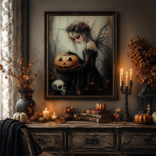 Poster Arte de Parede de Abóbora Fada de Halloween Gótica