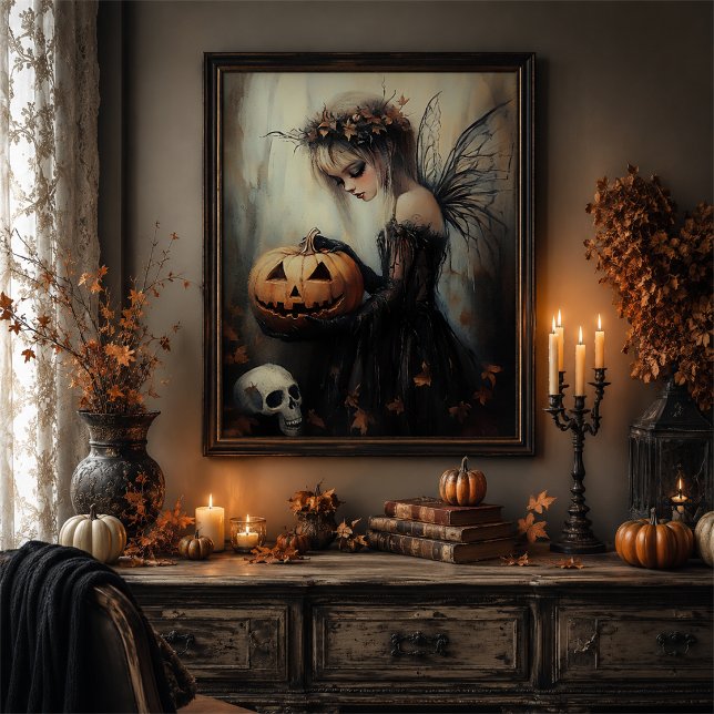 Poster Arte de Parede de Abóbora Fada de Halloween Gótica (Criador carregado)