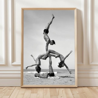 Poster Arte de Parede de Acrobacias na Praia, Ginastas Vi