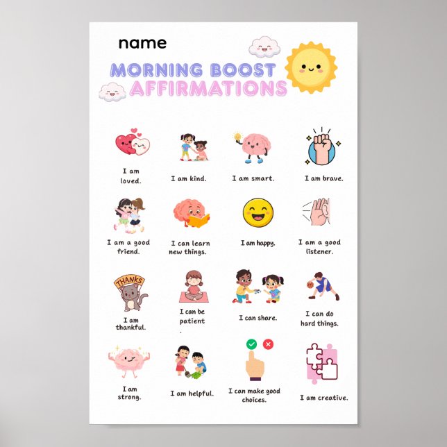 Poster Arte de Parede de Afirmações de Impulso Matinal (Frente)