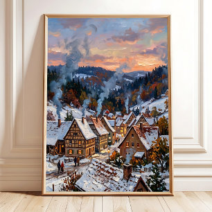 Poster Arte de Parede de Aldeia de Outono Impressionista