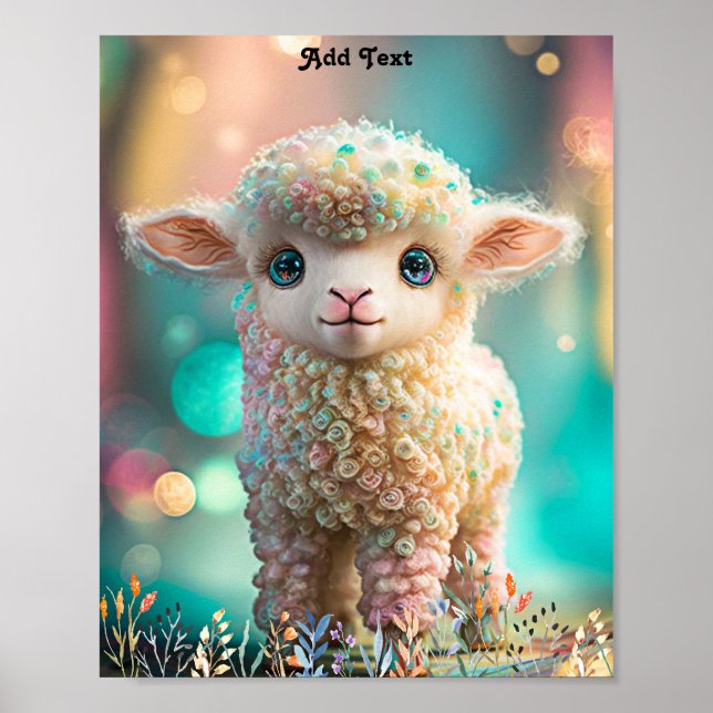 Poster Arte de Parede de Animal Cordeiro Bebê Colorido e  (Frente)