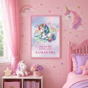 Poster Arte de Parede de Aniversário de Menina Unicórnio