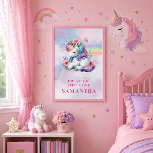 Poster Arte de Parede de Aniversário de Menina Unicórnio