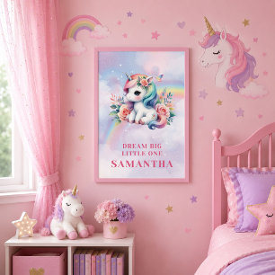 Poster Arte de Parede de Aniversário Mágico de Unicórnio 