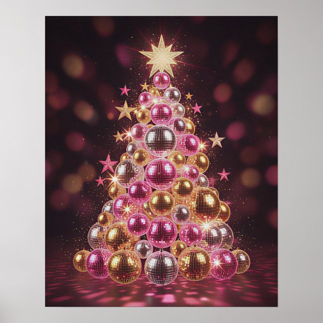 Poster Arte de Parede de Árvore de Natal Disco Retro (Frente)