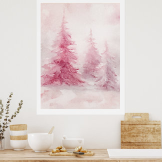 Poster Arte de Parede de Árvore Rosa – Decoração Floral E