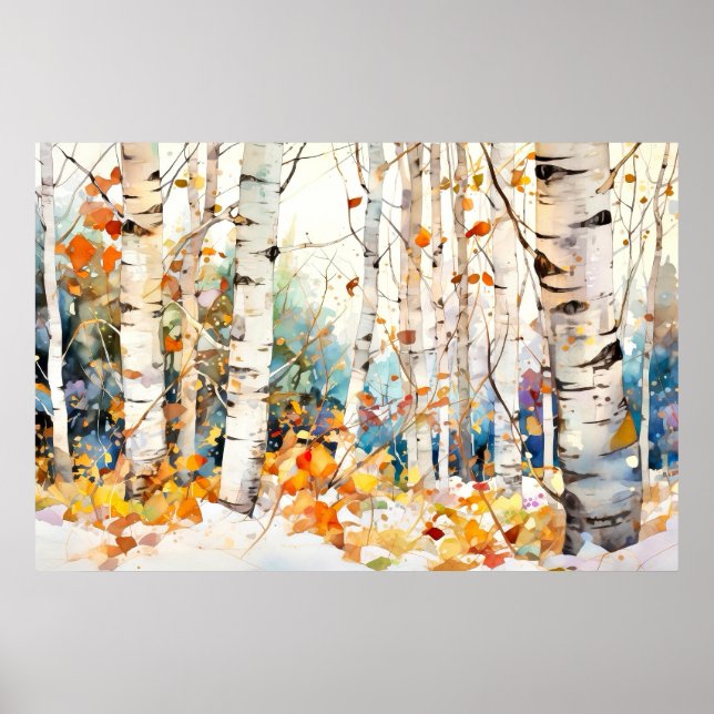 Poster Arte de Parede de Árvores de Bétula na Natureza (Frente)