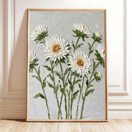 Poster Arte de Parede de Áster Branco Minimalista Impress