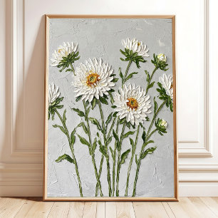 Poster Arte de Parede de Áster Branco Minimalista Impress