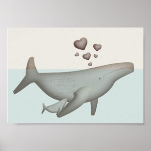 Poster Arte de parede de baleia e berçário de bebê