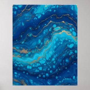 Poster Arte de Parede de Banheiro Abstrato Azul Mármore O