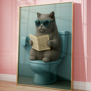 Poster Arte de Parede de Banheiro de Gato Legal e Diverti