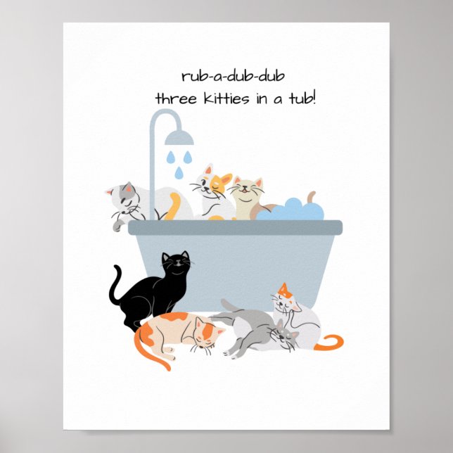 Poster Arte de parede de banheiro de gatos (Frente)