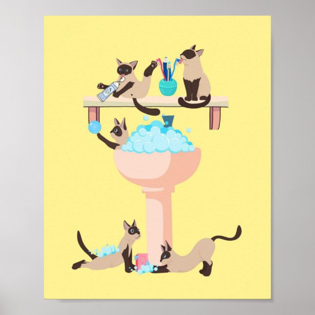 Poster Arte de parede de banheiro de gatos (Frente)