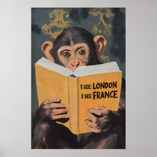 Poster Arte de Parede de Banheiro Macaco Excêntrico 'Eu V