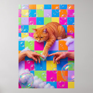 Poster Arte de Parede de Banheiro Maximalista, Gato Tabby