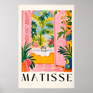 Poster Arte de Parede de Banheiro Rosa Gato Matisse, Dive