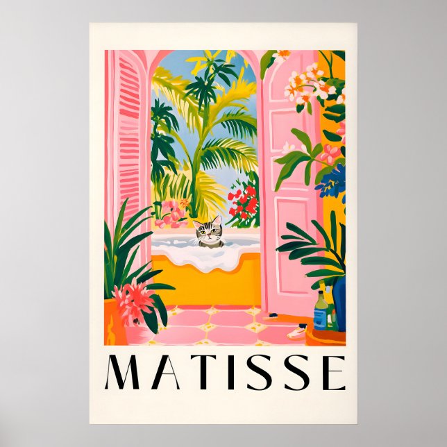 Poster Arte de Parede de Banheiro Rosa Gato Matisse, Dive (Frente)