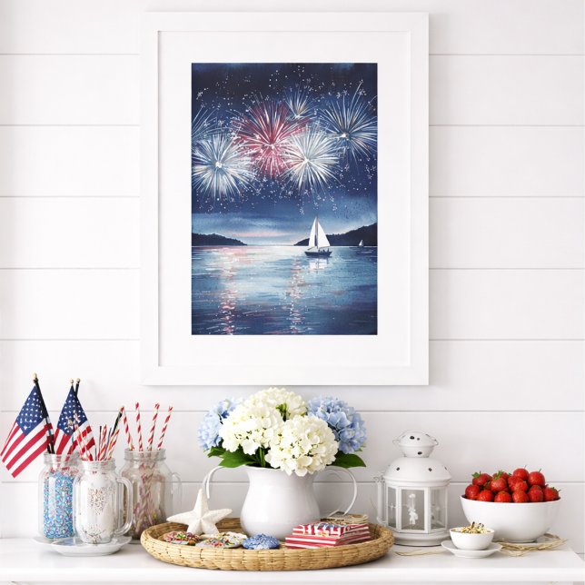 Poster Arte de Parede de Barco à Vela de Fogos de Artifíc (Criador carregado)