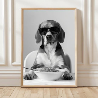 Poster Arte de Parede de Beagle Comendo Macarrão, Impress