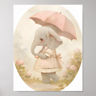 Poster Arte de Parede de Berçário de Elefante Bebê Fofo n
