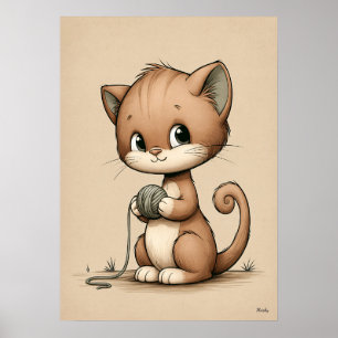 Poster Arte de Parede de Berçário de Gatinho Fofo Escandi