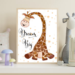Poster Arte de Parede de Berçário de Girafa Bebê Sonhe Gr