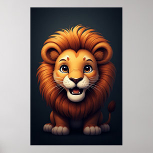 Poster Arte de Parede de Berçário de Leão Fofo Animal da