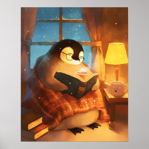 Poster Arte de parede de berçário de pinguim lendo aconch