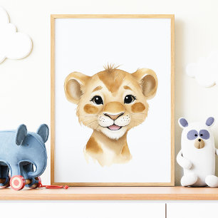 Poster Arte de Parede de Berçário Safari Leãozinho Fofo