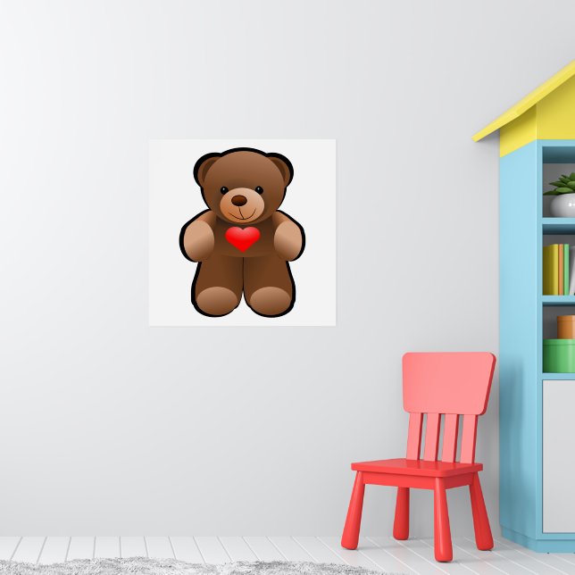 Poster Arte de Parede de Berçário Urso de Pelúcia com Cor (Berçário 1)
