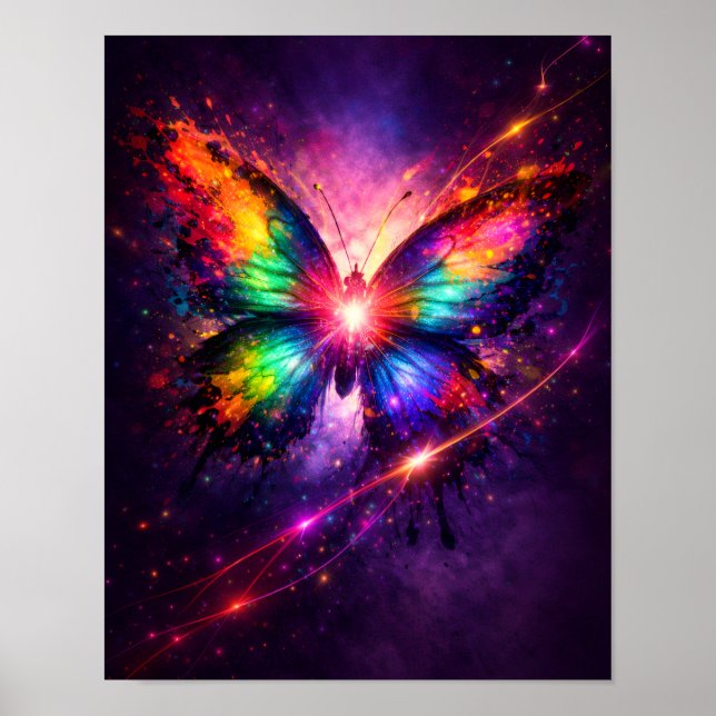 Poster Arte de Parede de Borboleta Abstrata Vibrante (Frente)
