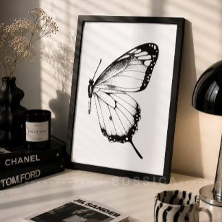 Poster Arte de Parede de Borboleta em Preto e Branco Mini
