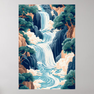 Poster Arte de parede de cachoeira japonesa Ukiyo-e de Ho