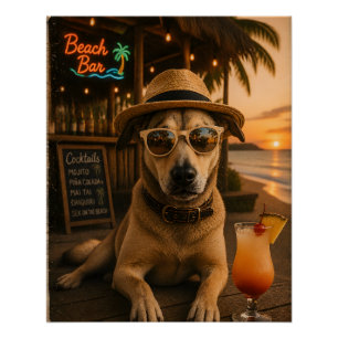 Pôster Arte de Parede de Cachorro na Praia Engraçada para