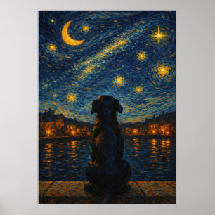 Poster Arte de Parede de Cachorro sob o Céu Estrelado Not