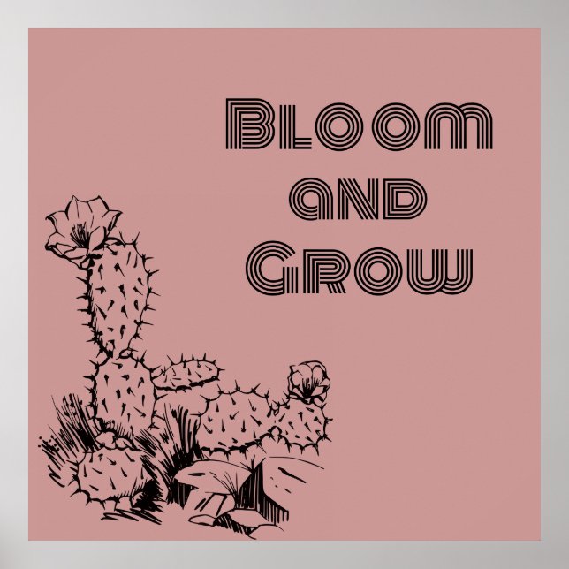 Poster Arte de Parede de Cacto do Deserto Boho Rosa (Frente)