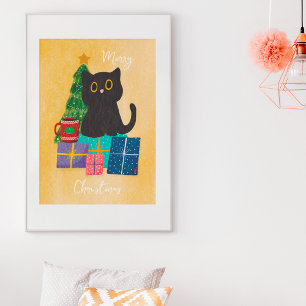 Poster Arte de Parede de Café de Gato Fofo de Natal Laran