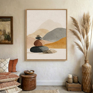 Poster Arte de Parede de Cairn de Pedra Neutra para Decor