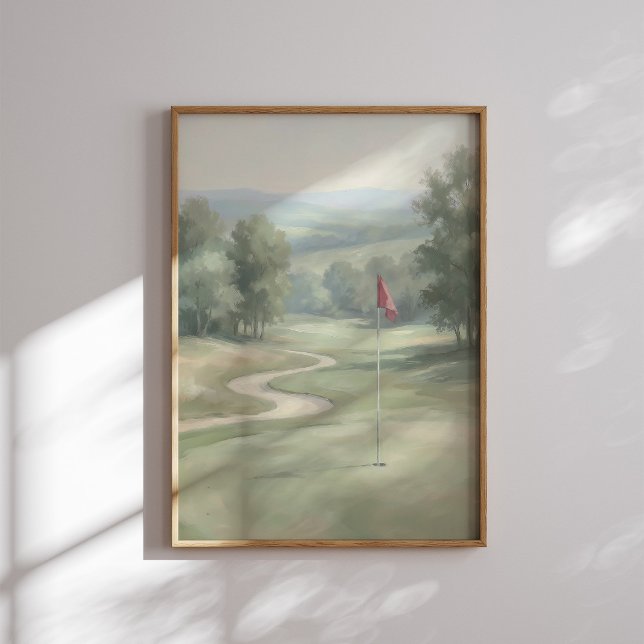 Poster Arte de Parede de Campo de Golfe Antigo com Bandei (Criador carregado)