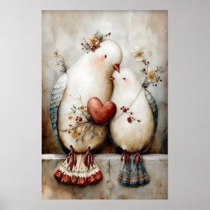 Poster Arte de Parede de Casal de Pombas, Ilustração Româ